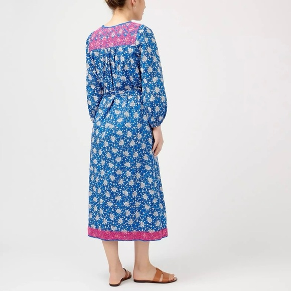 NWOT J. Crew Blue & White Print Midi with Pink Embroidery in XS & Matching Belt - Picture 3 of 12
